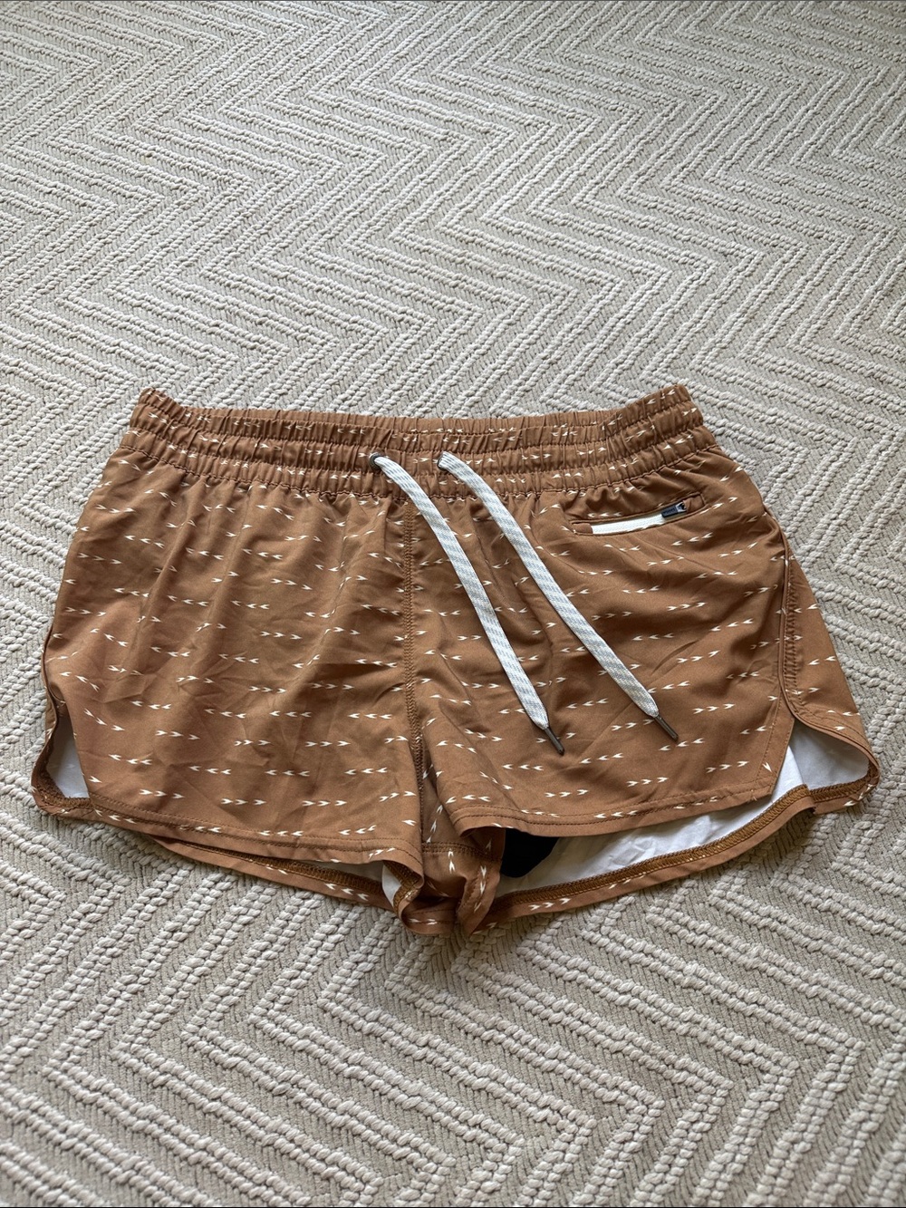 Vuori Women's Brown Athletic Shorts with White Drawstring